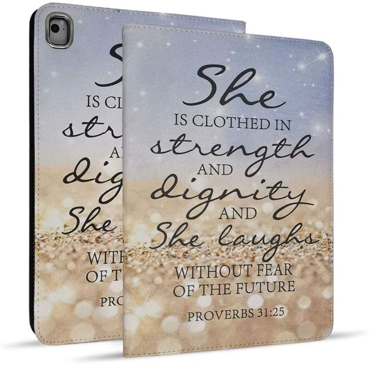  - iPad 9.7 2018/2017 Case, iPad Air 2, iPad Air, Pro 9.7 Case, Protective Leather Case, Adjustable Stand Auto Wake/Sleep Smart Case for ipad 6th/5th Gen --Rainbow Sparkling Bible Verse Proverbs 31:25-